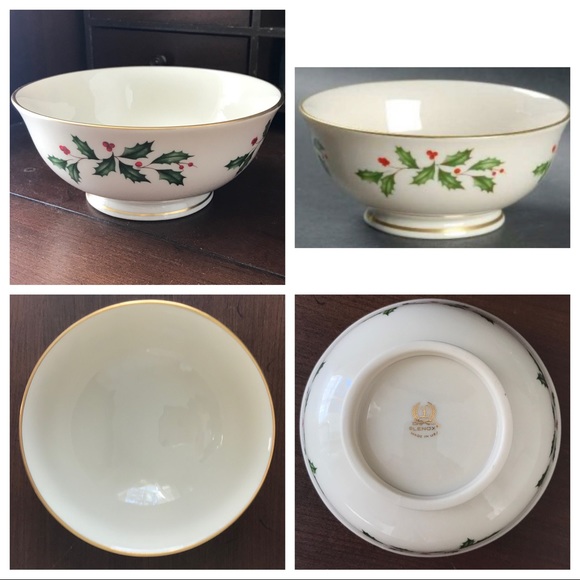 Lenox Holiday Footed Bowl 24K Gold Trim - Picture 3 of 8